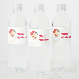 Vintage Retro Jolly Old Santa Claus Christmas Water Bottle Label
