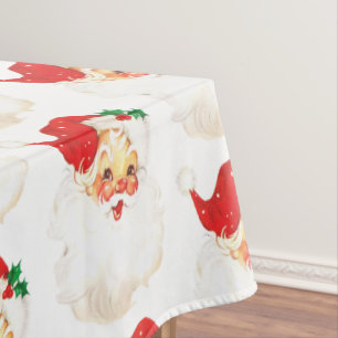 Vintage Retro Jolly Old Santa Claus Xmas Pattern Tablecloth