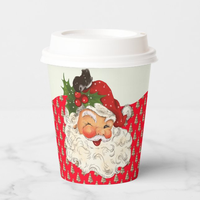 Vintage Retro Jolly Santa Claus Christmas Paper Cups (Front)