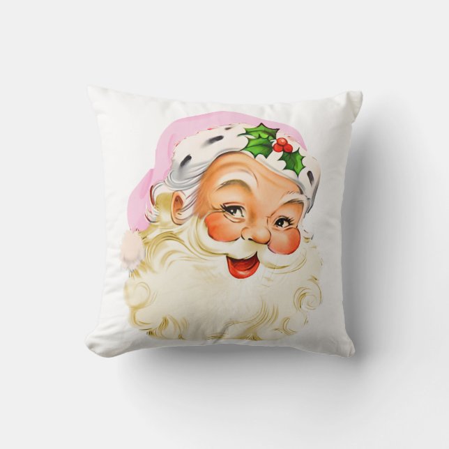 Vintage Retro Jolly Santa Claus Christmas Throw Pillow (Front)