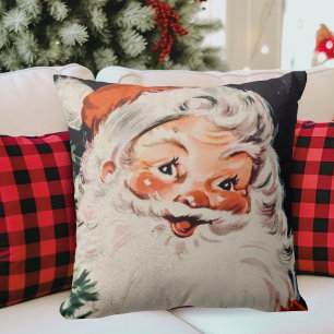 Vintage Retro Jolly Santa Claus Christmas Throw Pillow