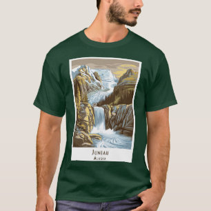 Vintage Retro Juneau Alaska Waterfall and Glacier T-Shirt
