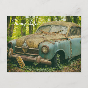 Vintage Retro Junkyard Scrap Rust Car Postcard