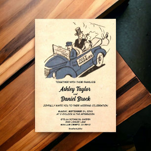 Vintage Retro Just Married Couple Comic Wedding Acrylic Invitations