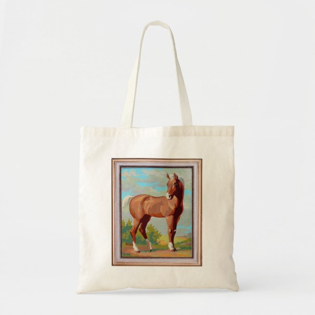Vintage Retro Kitsch Paint By Numbers Horse Tote Bag (Front)