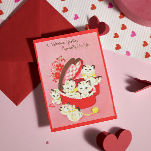 Vintage Retro Kitten 50s Sweet Pink Valentine  Holiday Postcard