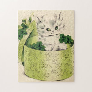 Vintage Retro Kitten Saint Patrick's Day Jigsaw Puzzle