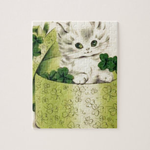 Vintage Retro Kitten Saint Patrick's Day Jigsaw Puzzle