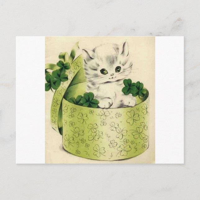 Vintage Retro Kitten Saint Patrick's Day Postcard (Front)