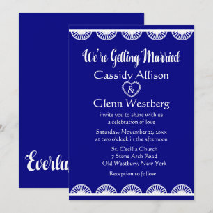 Vintage Retro Lace Royal Blue & White Wedding Invitation