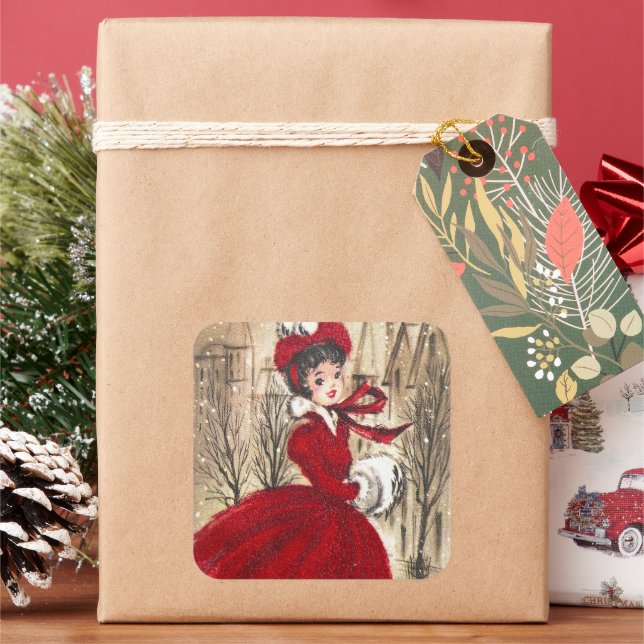 Vintage retro lady Christmas Holiday sticker (Holiday)