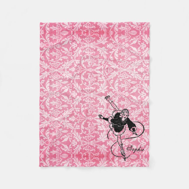 Vintage Retro Lady Figure Skating Personalized Fleece Blanket (Front)