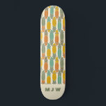 Vintage Retro Longboards Pattern Monogrammed Skate Skateboard<br><div class="desc">This pattern features simple illustrations of longboards with a vintage look in olive green, teal blue, sage green, mustard gold and orange set against a cream coloured background. These longer style of skateboards have retro style in warm-toned colours. It's ready to be personalized with monogram initials in sage green against...</div>