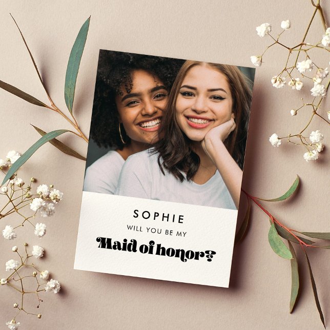 Vintage retro Maid of honour proposal photo card (Creator Uploaded)