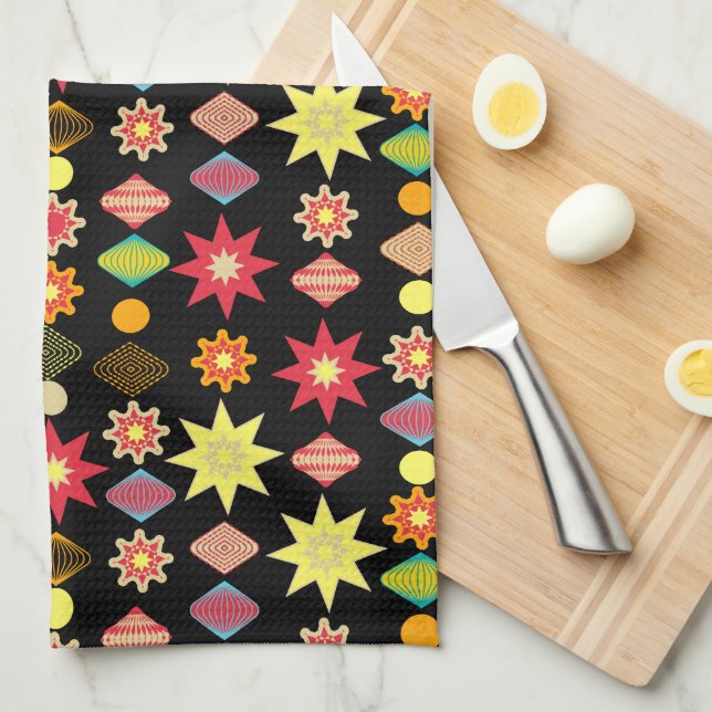 Vintage Retro Merry Christmas Pattern Kitchen Towel (Quarter Fold)