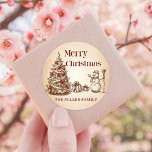 Vintage Retro Merry Christmas Tree Classic Round Sticker<br><div class="desc">Vintage Retro Merry Christmas Tree Classic Round Sticker</div>