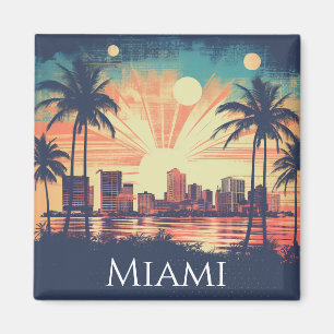Vintage Retro Miami Florida Sunrise Travel  Magnet