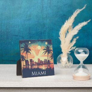 Vintage Retro Miami Florida Sunrise Travel Plaque