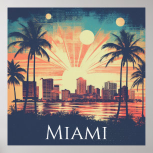 Vintage Retro Miami Florida Sunrise Travel Poster