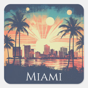 Vintage Retro Miami Florida Sunrise Travel  Square Sticker