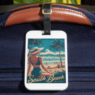 Vintage Retro Miami South Beach Art Luggage Tag