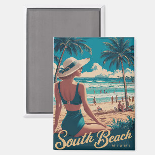 Vintage Retro Miami South Beach Art Magnet