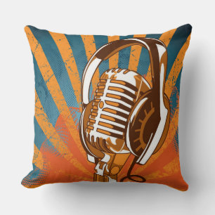 Vintage Retro Microphone Throw Pillow