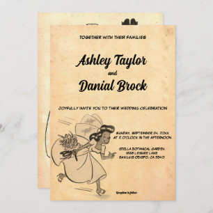 Vintage Retro Mid Century Ancient Rustic Wedding Invitation