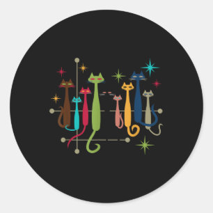 Vintage Retro Mid-century Modern Look Cats 50s 60s Classic Round Sticker