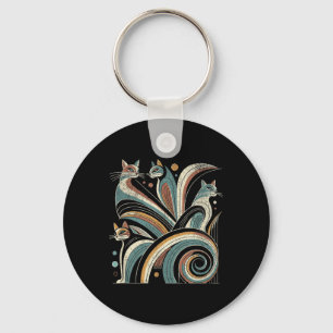 Vintage Retro Mid-century Modern Look Cats 50s 60s Keychain