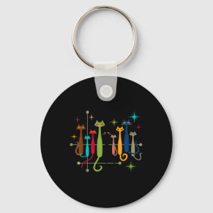 Vintage Retro Mid-century Modern Look Cats 50s 60s Keychain