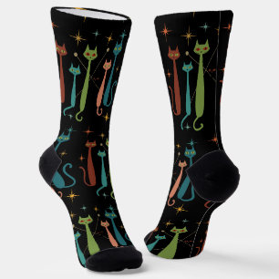 Vintage Retro Mid-Century Modern Look Cats 50s 60s Socks