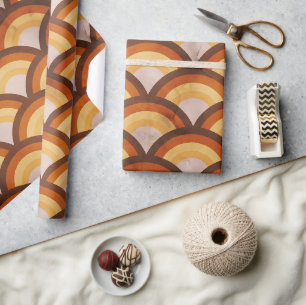Vintage Retro Mid Century Modern Orange Rainbow Wrapping Paper