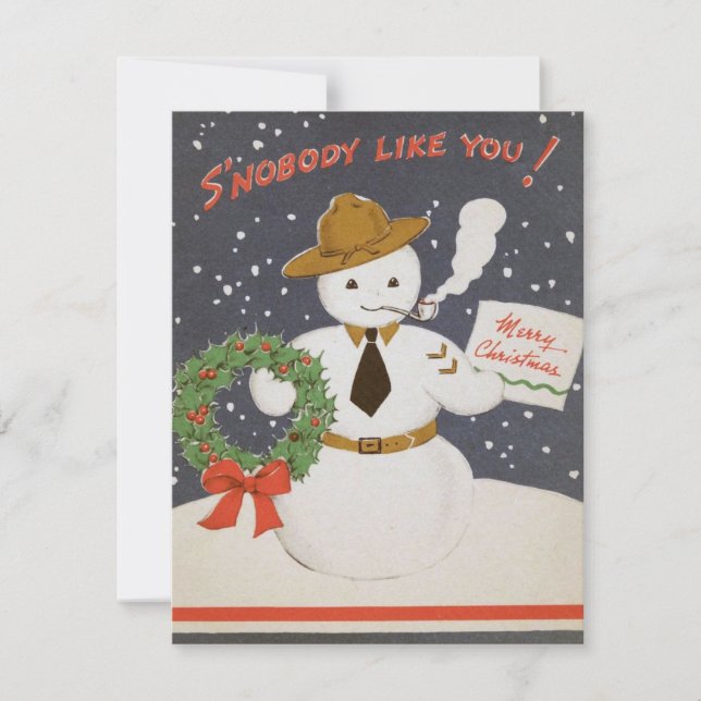 Vintage Retro Military Christmas Snowman Holiday Card (Front)