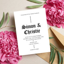 Vintage Retro Minimalist Black And White Wedding