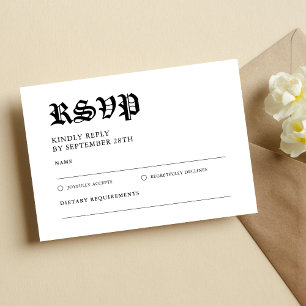 Vintage Retro Minimalist Black and White Wedding RSVP Card
