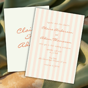 Vintage Retro Minimalist Peach Stripes Wedding  Invitation