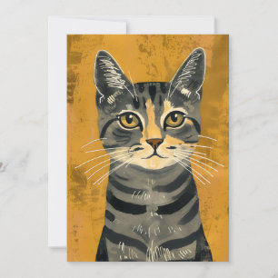 Vintage Retro Minimalist Tabby Cat Portrait Announcement