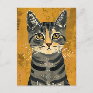 Vintage Retro Minimalist Tabby Cat Portrait Holiday Postcard
