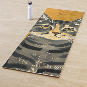 Vintage Retro Minimalist Tabby Cat Portrait Yoga Mat