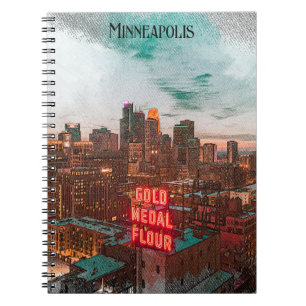 Vintage Retro Minneapolis Minnesota Travel Skyline Notebook