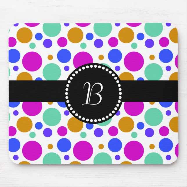 Vintage Retro Monogram Colourful Polka Dot Mouse Pad (Front)