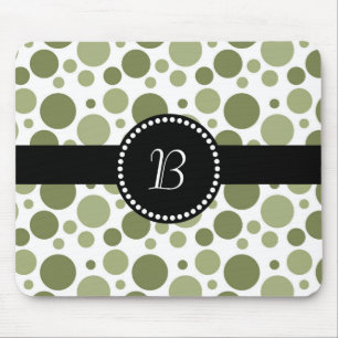 Vintage Retro Monogram Green Polka Dot Mouse Pad