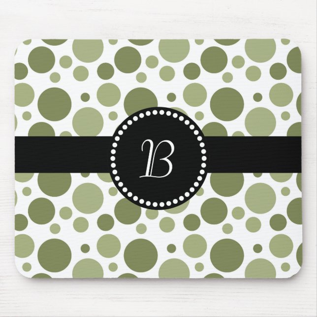Vintage Retro Monogram Green Polka Dot Mouse Pad (Front)
