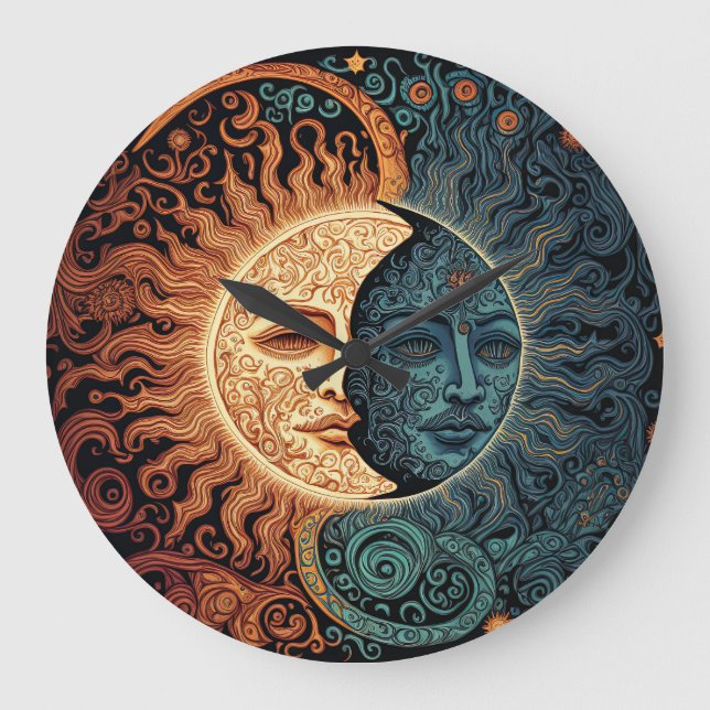Vintage Retro Moon & Sun Large Clock (Front)