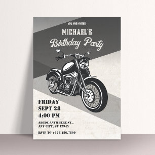 Vintage retro motorcycle birthday invitation