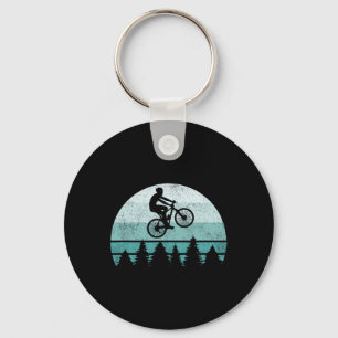 Vintage Retro Mountain Bike Biking Blue Sunset Keychain