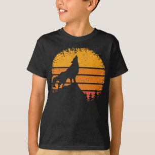 Vintage Retro Mountain Silhouette Wolf Howling Wol T-Shirt