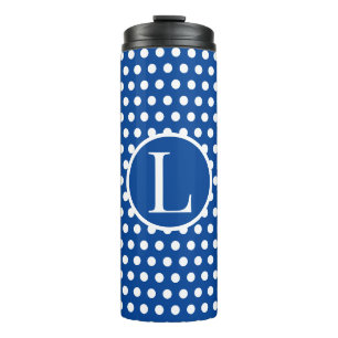 Vintage Retro Navy Blue Polka Dots initial letter Thermal Tumbler