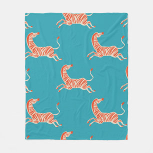 vintage retro neon color Zebra illustration patter Fleece Blanket
